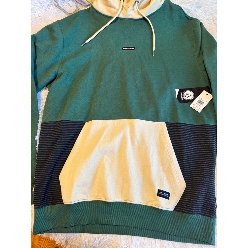Volcom Mens Foley PO Fleece Hoodie Colorblock Green Cream XL A4102208 - Picture 4 of 6